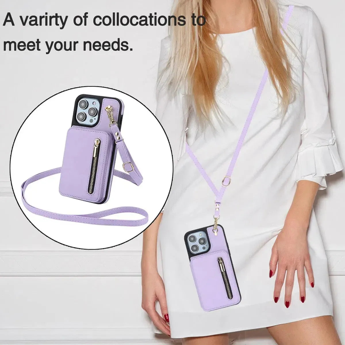 Light Purple iPhone Case with Wallet and Lanyard - OK26006