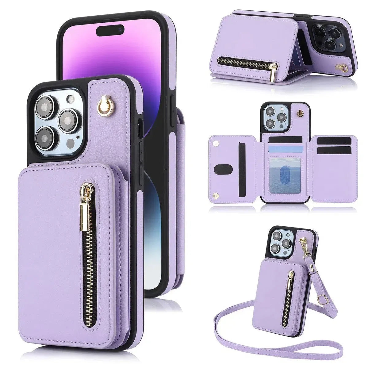 Light Purple iPhone Case with Wallet and Lanyard - OK26006