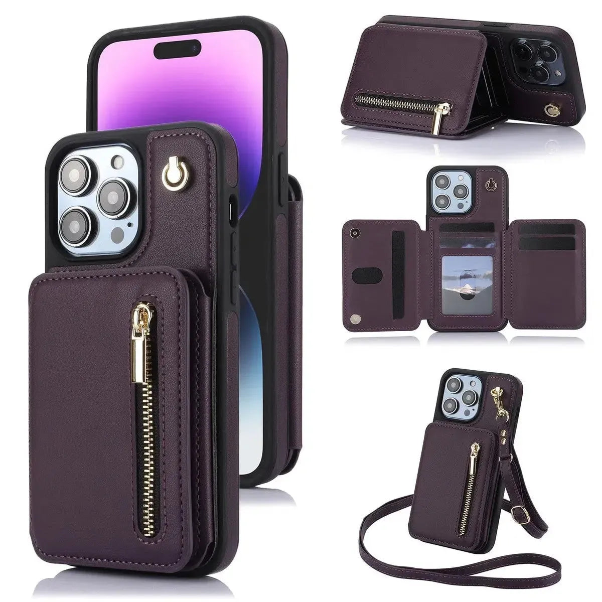 Light Purple iPhone Case with Wallet and Lanyard - OK26006