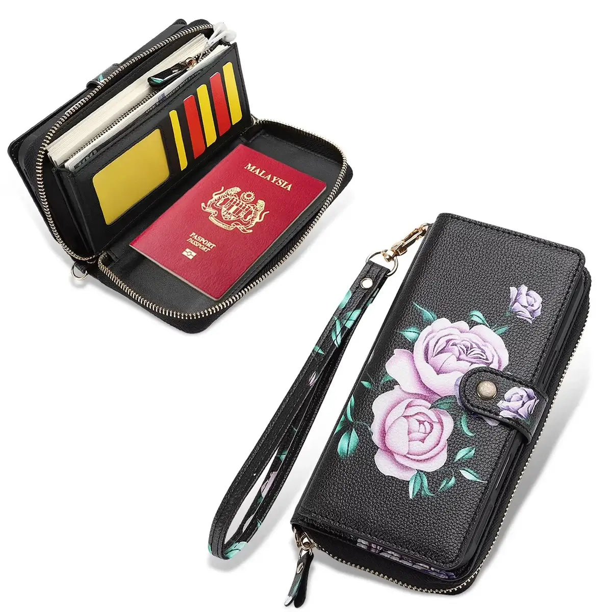 Black iPhone Case with Folding Wallet and Lanyard - OK26008
