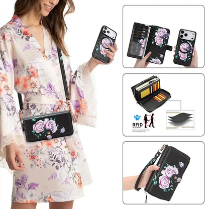 Black iPhone Case with Folding Wallet and Lanyard - OK26008