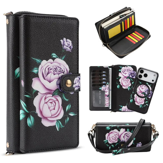 Black iPhone Case with Folding Wallet and Lanyard - OK26008