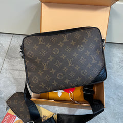 Leather Monogram Messenger Crossbody Bag