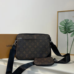 Leather Monogram Messenger Crossbody Bag