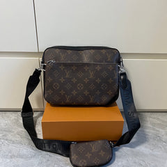 Leather Monogram Messenger Crossbody Bag