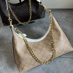 Leather Khaki Hobo Shoulder Bag