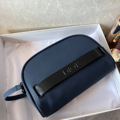 Navy Blue Leather  Mini Cosmetic Bag