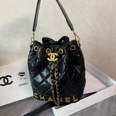 Black Leather CC Bucket Shoulder Bag