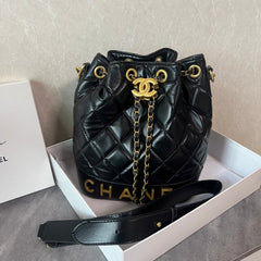 Black Leather CC Bucket Shoulder Bag