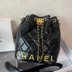 Black Leather CC Bucket Shoulder Bag