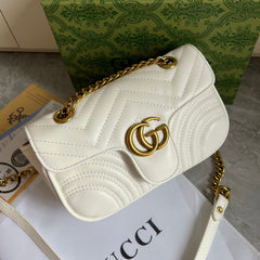 White Leather Flap Chain Bag