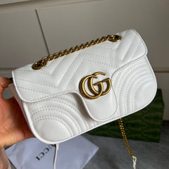 White Leather Flap Chain Bag