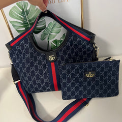 Blue Canvas Tote Bag with Mini Poucht