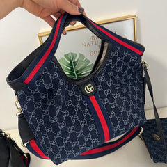 Blue Canvas Tote Bag with Mini Poucht