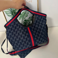 Blue Canvas Tote Bag with Mini Poucht