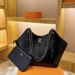 Black Leather Commuter Shoulder Bag