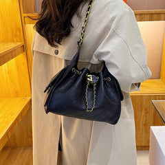 Black Leather Bucket Bag
