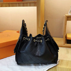 Black Leather Bucket Bag