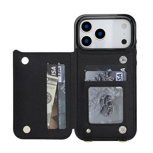 Black iPhone Case with Wallet and Lanyard - OK26009