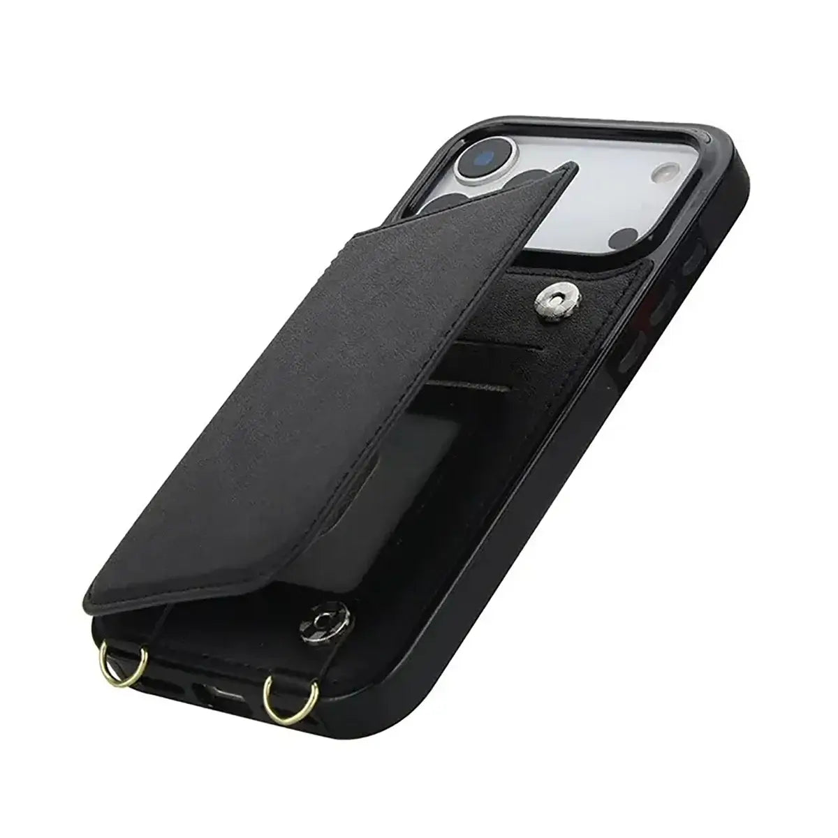 Black iPhone Case with Wallet and Lanyard - OK26009