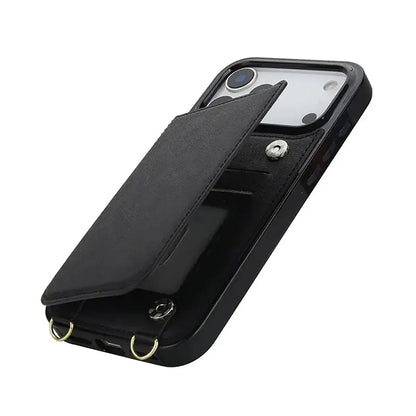 Black iPhone Case with Wallet and Lanyard - OK26009