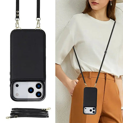 Black iPhone Case with Wallet and Lanyard - OK26009
