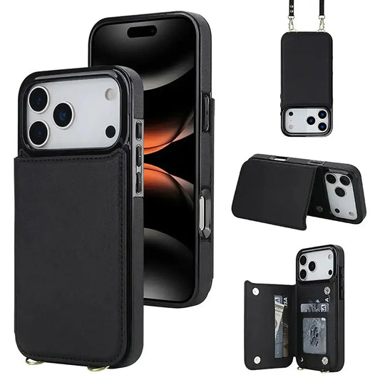 Black iPhone Case with Wallet and Lanyard - OK26009