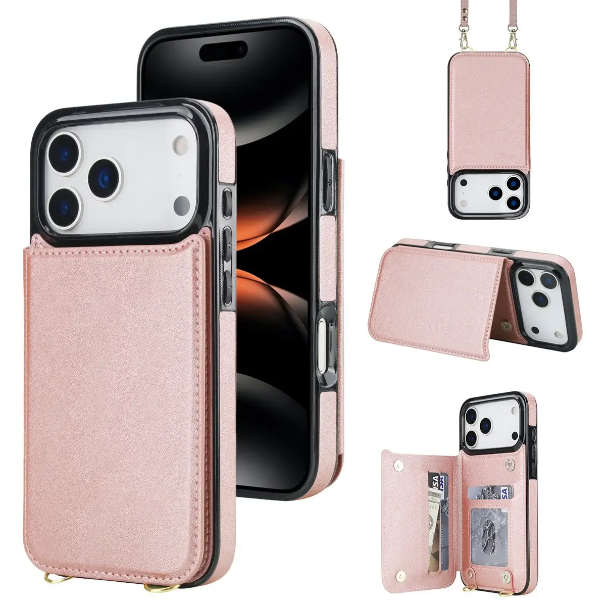Black iPhone Case with Wallet and Lanyard - OK26009